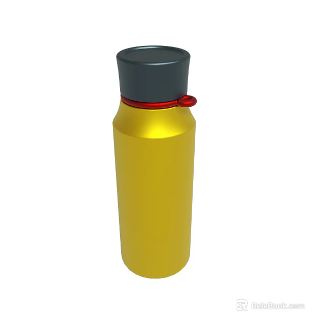 Yellow Water Bottle With Black Lid And Red Handle For Daily Use 3d model 