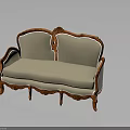 Classic Carved Wooden Sofa With Red Frame And Beige Upholstery Design