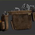 Durable Brown Leather Utility Tool Belt With Multiple Pockets Holding Wrenches And Screwdrivers 3d model
