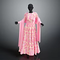 Stylish Pink Floral Long Dress With Chiffon Shawl And Flowy Design