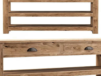 Rustic Wooden Shelf And Drawer Unit With Natural Texture And Metal Handles 3d model