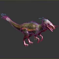 Colorful Feathered Dinosaur Model With Vibrant Green Blue Red Features In 3D Render