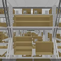 Monitoring Room Interior With Blue White Walls Camouflage Decor Large Screen And Conference Table