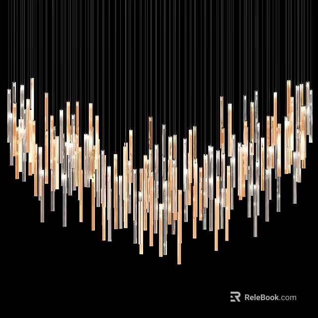 Modern Artistic Chandelier With Slim Tube Lights In Gold And Silver Tones 3d model 