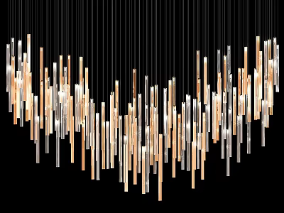 Modern Artistic Chandelier With Slim Tube Lights In Gold And Silver Tones 3d model