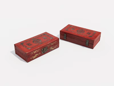 Traditional Style Red Decorative Boxes With Golden Patterns And Intricate Carvings 3d model