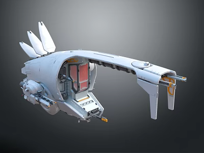 Futuristic White Mechanical Device With Streamlined Design Red Transparent Section And Wing Like Structures 3d model