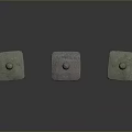 Three Stone Lanterns With Mossy Green And Light Stone Bases And Rounded Tops