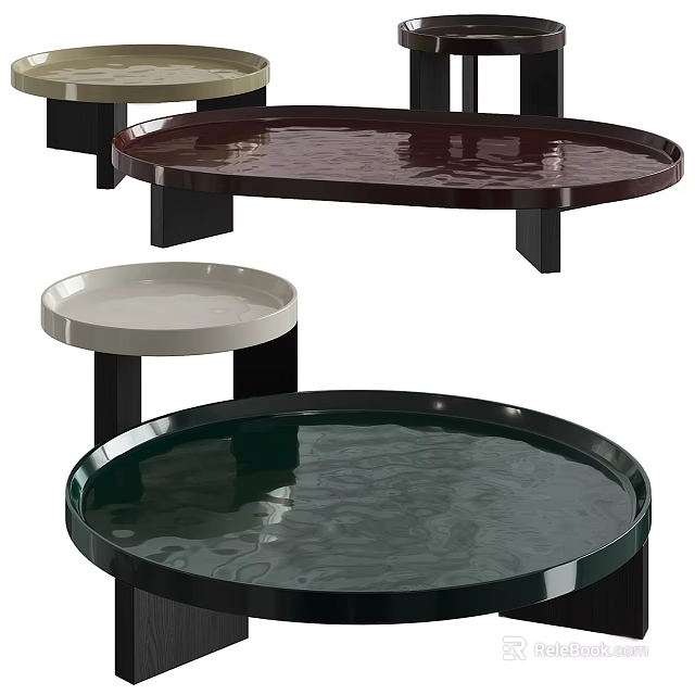 Modern Round Coffee Tables With Smooth Glossy Surface And Black Legs In Various Colors 3d model 