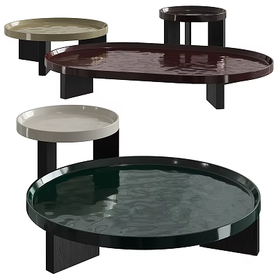 Modern Round Coffee Tables With Smooth Glossy Surface And Black Legs In Various Colors 3d model
