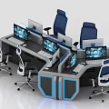 Modern Control Room with Multiple Computer Monitors Workstations and Blue Chairs 3d model