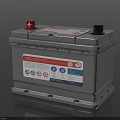 Gray Car Battery With Red Black Caps And Side Warning Labels Icons