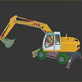 Yellow White 316 Excavator Construction Vehicle With Cab Bucket And Yellow Wheels