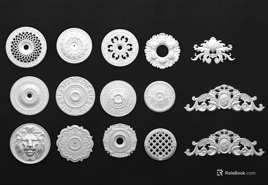 Various Intricate Carved Decorative Elements With Different Patterns For Interior Design 3d model 