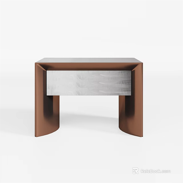 Modern Minimalist Bedside Table With Sleek Brown Frame And Grey Drawer 3d model