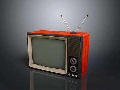 Classic Vintage Television With Red Wooden Case Dual Antennas And Front Control Knobs 3d model