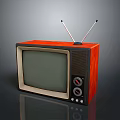 Classic Vintage Television With Red Wooden Case Dual Antennas And Front Control Knobs 3d model