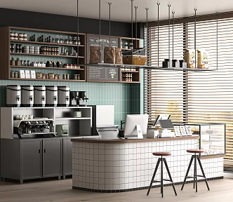 Modern Cafe Milk Tea Shop Coffee Bar Counter Bakery Showcase Coffee Machine Workbench Cashier Counter 3d model
