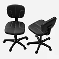 Black Leather Office Chair With Stitched Backrest Adjustable Height And Wheeled Base 3d model