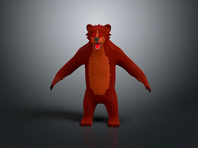 Low Poly Red Bear 3D Model With Standing Pose And Open Arms 3d model