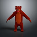 Low Poly Red Bear 3D Model With Standing Pose And Open Arms