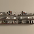 Multi Tier Wall Mounted Wine Rack With Wine Bottles Glasses And Decorative Items
