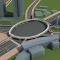 Circular Urban Bridge Design With Surrounding Tall Buildings Roads And City Infrastructure