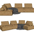 Brown Leather Sectional Sofa With Modular Design And Black Throw Blanket 3d model