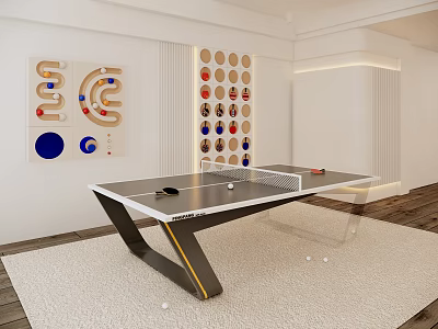 Sleek Modern Table Tennis Table In Home Interior With Stylish Design And Wall Sports Decor 3d model