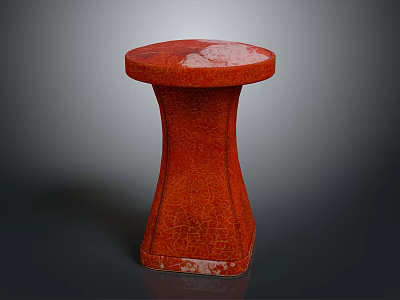Unique Red Stool With Round Top And Cracked Texture Design 3d model