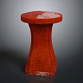 Unique Red Stool With Round Top And Cracked Texture Design