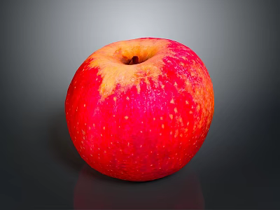 Fresh Red Apple With Yellow Spots On Dark Reflective Surface 3d model