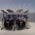 Modern Pearl Drum Set With Multiple Drums Cymbals And Stage Lighting 3d model