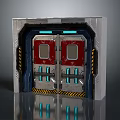 Sci Fi Metal Doorway With Red Panels Blue Lights And Warning Stripes