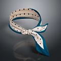 Stylish White Silk Scarf With Black Polka Dots Blue Trim And Knotted Fashion Accessory