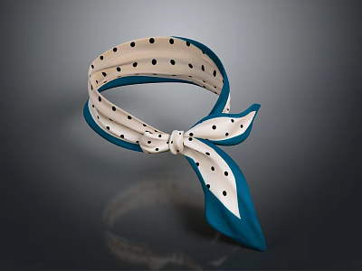 Stylish White Silk Scarf With Black Polka Dots Blue Trim And Knotted Fashion Accessory 3d model