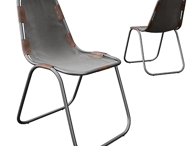 Two Modern Accent Chairs With Gray Leather Upholstery And Metal Frame Structure 3d model