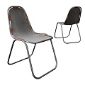Two Modern Accent Chairs With Gray Leather Upholstery And Metal Frame Structure