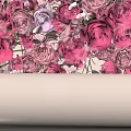 Scroll Shaped Floral Installation With White Frame Pink Edges And Pink Red Flowers