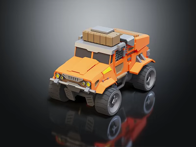 Orange Toy Truck Model With Roof Wooden Boxes And Large Off road Wheels 3d model