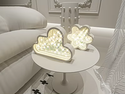 Modern Cloud and Flower Shaped Table Lamps with LED Lights in Cozy Living Room 3d model