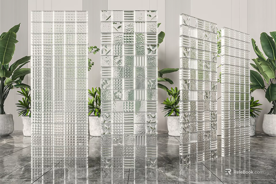 Stylish Modern Transparent Room Dividers With Geometric Patterns For Interior Decoration 3d model 
