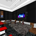 Elegant KTV Interior Design With Red Chairs TV Screens And Decorative Walls