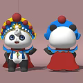Cute Panda Doll In Peking Opera Style With Colorful Hat And Red Cape