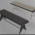 Two Modern Stylish Benches With Dark Brown And Light Beige Seats And Metal Frames