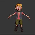 3D Cartoon Character With Blonde Hair Pink Shirt Blue Vest Green Shorts And Black Boots