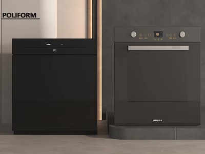 Sleek Black Modern Kitchen Appliances Featuring Siemens Oven And Poliform Dishwasher 3d model