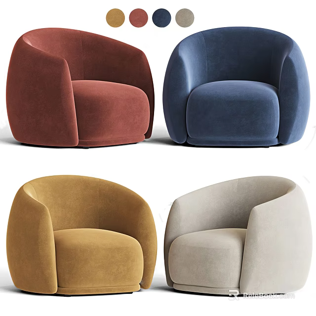 Modern Accent Chairs With Curved Design Various Colors And Velvet Upholstery For Living Room 3d model 