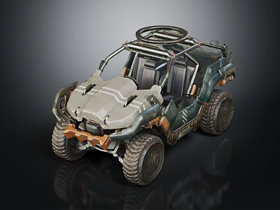 Off Road Vehicle Open Cockpit With Large Tires And Top Mounted Equipment 3d model