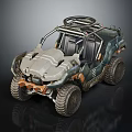 Off Road Vehicle Open Cockpit With Large Tires And Top Mounted Equipment